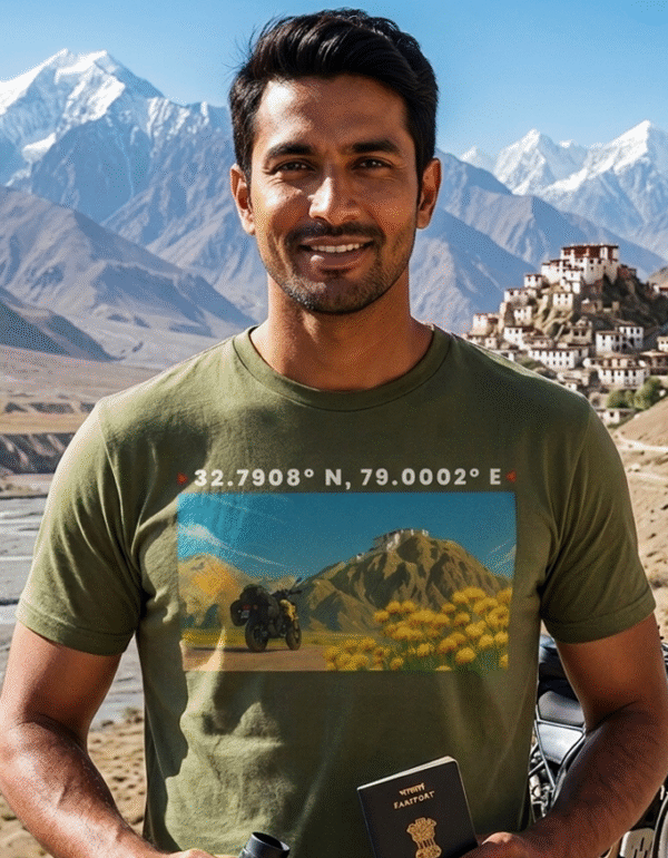 Ladakh GPS Coordinates T-Shirt | Travel Lover Biker Tee for Men India | Travlove