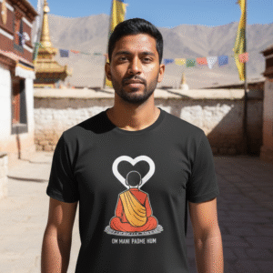 Spiti monk meditation graphic t-shirt back design