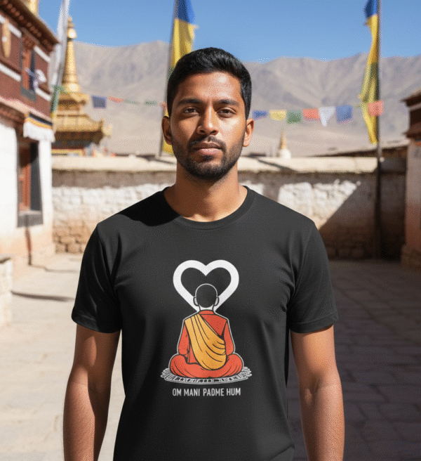 Spiti monk meditation graphic t-shirt back design
