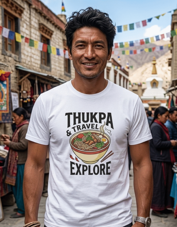 Thupka travel t-shirt for Ladakh bikers and Himalayan food lovers by Travlove India