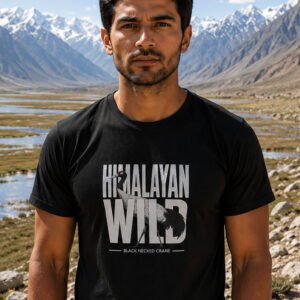 Black Necked Crane t-shirt black Himalayan Wild series Design No2 Travlove India