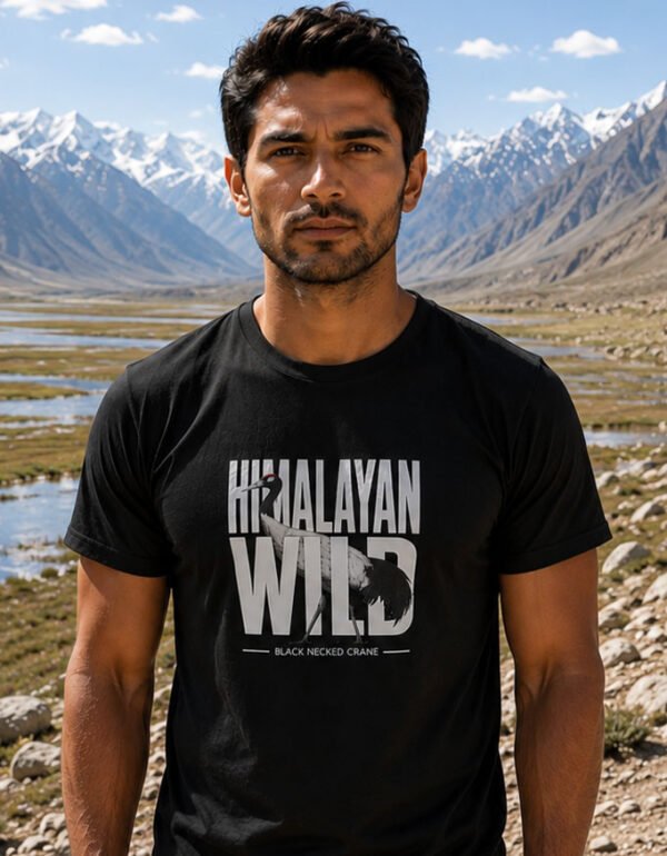 Black Necked Crane t-shirt black Himalayan Wild series Design No2 Travlove India