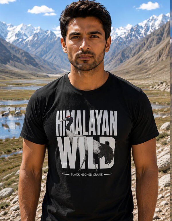 Black Necked Crane t-shirt black Himalayan Wild series Design No2 Travlove India