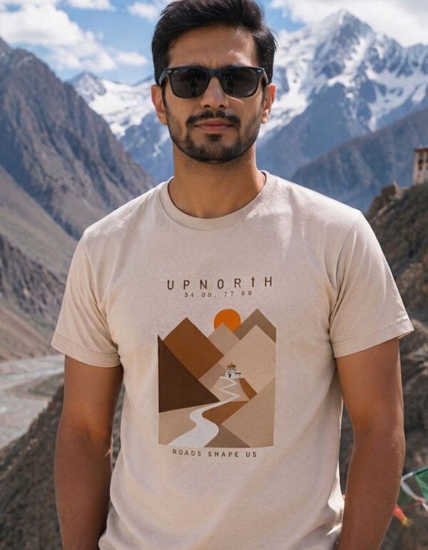 UpNorth Road Shape Us t-shirt white Ladakh road trip India Travlove